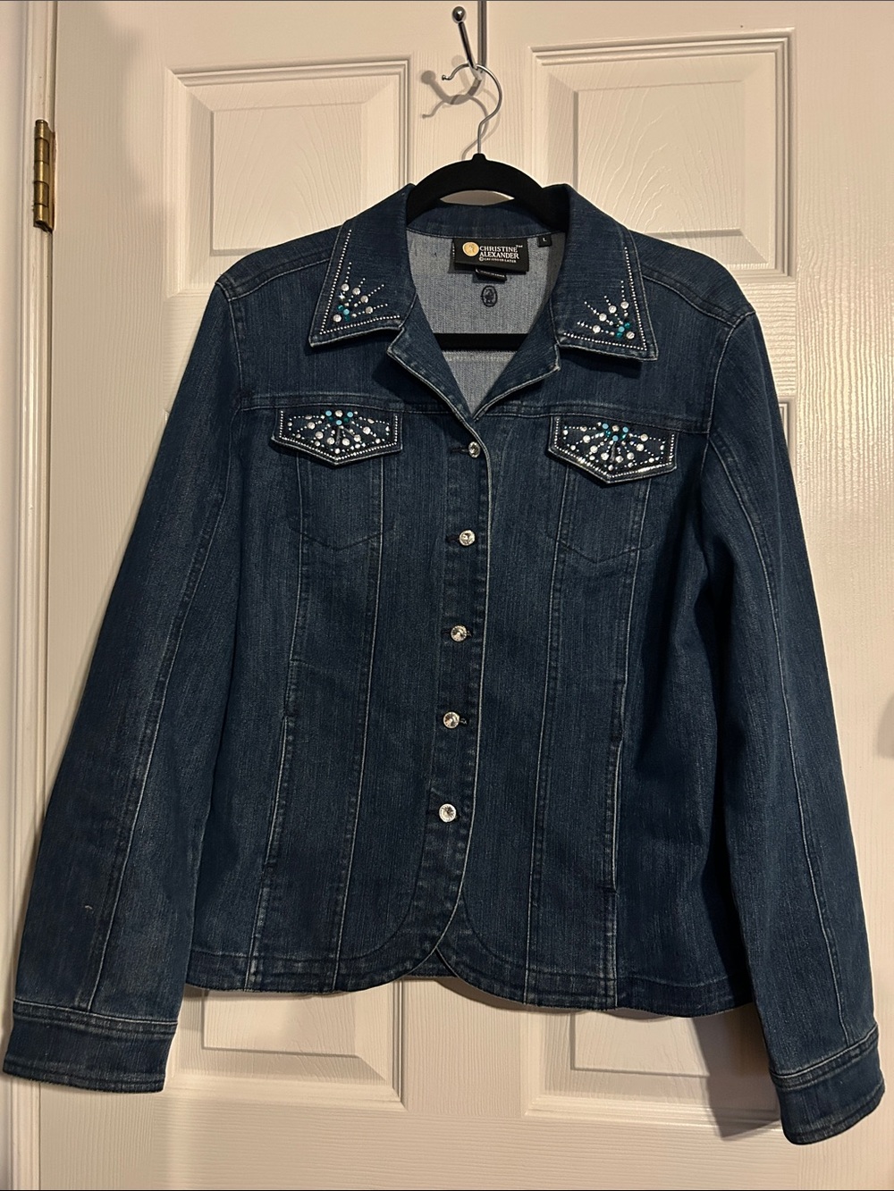 Christine Alexander Dark Blue Denim Jacket with Crystal Accents
